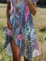 Women Floral Short Sleeve Summer Printing Dress Crew Neck Daily Casual Mini Tunic H-Line Dress