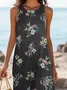 Women Floral Sleeveless Summer Printing Dress Crew Neck Daily Casual Maxi Tank H-Line Dress