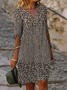 Women Floral Half Sleeve Summer Printing Dress V Neck Daily Casual Mini Shift Dress H-Line Dress