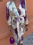 Women Floral Lace-up Two-Piece Set Daily Long Sleeve Casual Spring/Fall Top With Skirt Matching Set