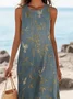 Women Floral Sleeveless Summer Printing Dress Crew Neck Daily Casual Maxi Tank H-Line Dress