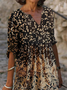 Women Floral Half Sleeve Summer Printing Dress V Neck Daily Casual Mini Shift Dress H-Line Dress