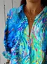 Women Abstract Three Quarter Sleeve Shirt Spring/Fall Printing Shirt Collar Daily Casual Top