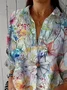 Women Floral Three Quarter Sleeve Shirt Spring/Fall Printing Shirt Collar Daily Casual Top
