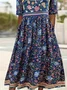Women Floral Half Sleeve Summer Printing Dress Crew Neck Daily Casual Maxi A-Line Dress