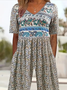 Women Floral V Neck Half Sleeve Casual Summer Jumpsuit