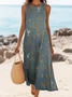 Women Floral Sleeveless Summer Printing Dress Crew Neck Daily Casual Maxi Tank H-Line Dress