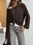 Women Plain Woven Spring/Fall Casual Long Sleeve Off The Shoulder Cotton Sweater
