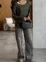 Women Plain Woven Spring/Fall Casual Long Sleeve Off The Shoulder Cotton Sweater
