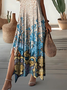 Women Floral Short Sleeve Summer Printing Dress V Neck Daily Casual Maxi X-Line Dress