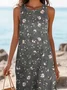 Women Floral Sleeveless Summer Printing Dress Crew Neck Daily Casual Maxi Tank H-Line Dress
