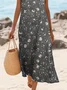 Women Floral Sleeveless Summer Printing Dress Crew Neck Daily Casual Maxi Tank H-Line Dress