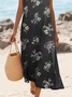 Women Floral Sleeveless Summer Printing Dress Crew Neck Daily Casual Maxi Tank H-Line Dress