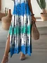 Women Abstract Short Sleeve Summer Printing Dress V Neck Daily Casual Maxi X-Line Dress