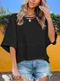 Women Plain Half Sleeve Tee T-shirt Crew Neck Split Joint Casual Summer Top