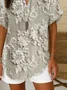 Women Floral Short Sleeve Shirt Summer Printing V Neck Daily Casual Top