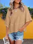 Women Plain Half Sleeve Tee T-shirt Crew Neck Split Joint Casual Summer Top