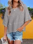 Women Plain Half Sleeve Tee T-shirt Crew Neck Split Joint Casual Summer Top