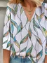 Women Floral Three Quarter Sleeve Blouse Spring/Fall Printing V Neck Daily Casual Top