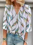 Women Floral Three Quarter Sleeve Blouse Spring/Fall Printing V Neck Daily Casual Top