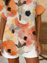 Women Floral Short Sleeve Shirt Summer Printing V Neck Daily Casual Top