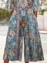 Women Floral V Neck Half Sleeve Casual Summer Jumpsuit
