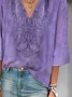 Women Floral Three Quarter Sleeve Blouse Spring/Fall Printing V Neck Daily Casual Top