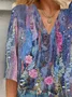 Women Floral Three Quarter Sleeve Blouse Spring/Fall Printing V Neck Daily Casual Top