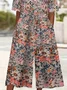 Women Floral V Neck Half Sleeve Casual Summer Jumpsuit