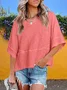 Women Plain Half Sleeve Tee T-shirt Crew Neck Split Joint Casual Summer Top