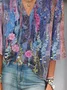 Women Floral Three Quarter Sleeve Blouse Spring/Fall Printing V Neck Daily Casual Top