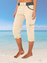 Women Plain Capris Elastic Waist Pants Casual Summer Trousers