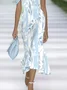 Women Floral Cap Sleeve Summer Printing Dress Cold Shoulder Daily Vintage Maxi H-Line Dress