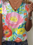 Women Floral Short Sleeve Tee T-shirt V Neck Printing Casual Summer Graphic Tee Top