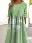 Women Floral Half Sleeve Summer Printing Dress Crew Neck Daily Casual Maxi A-Line Dress