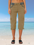 Women Plain Capris Elastic Waist Pants Casual Summer Trousers
