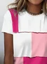 Women Multicolor Block Short Sleeve Tee T-shirt Crew Neck Printing Casual Summer Graphic Tee Top