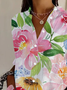 Women Floral Long Sleeve Shirt Spring/Fall Buckle Shirt Collar Daily Casual Top