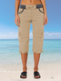 Women Plain Capris Elastic Waist Pants Casual Summer Trousers