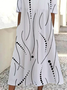 Women Polka Dots Half Sleeve Summer Printing Dress Crew Neck Daily Casual Maxi A-Line Dress