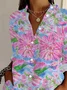 Women Floral Long Sleeve Shirt Spring/Fall Buckle Shirt Collar Daily Casual Top