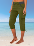 Women Plain Capris Elastic Waist Pants Casual Summer Trousers