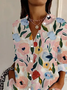 Women Floral Long Sleeve Shirt Spring/Fall Buckle Shirt Collar Daily Casual Top