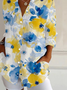 Women Floral Long Sleeve Shirt Spring/Fall Buckle Shirt Collar Daily Casual Top