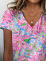 Women Floral Short Sleeve Tee T-shirt V Neck Printing Casual Summer Graphic Tee Top
