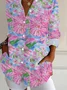 Women Floral Long Sleeve Shirt Spring/Fall Buckle Shirt Collar Daily Casual Top
