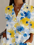 Women Floral Long Sleeve Shirt Spring/Fall Buckle Shirt Collar Daily Casual Top