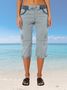 Women Plain Capris Elastic Waist Pants Casual Summer Trousers
