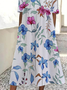 Women Floral Half Sleeve Summer Printing Dress Crew Neck Daily Casual Maxi A-Line Dress