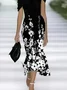Women Floral Cap Sleeve Summer Printing Dress Cold Shoulder Daily Vintage Maxi H-Line Dress